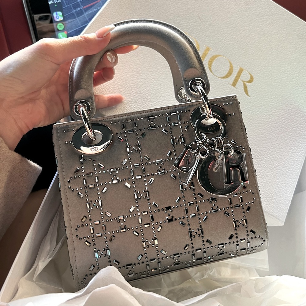 DIOR Satin Crystal Embellished Mini Lady Dior